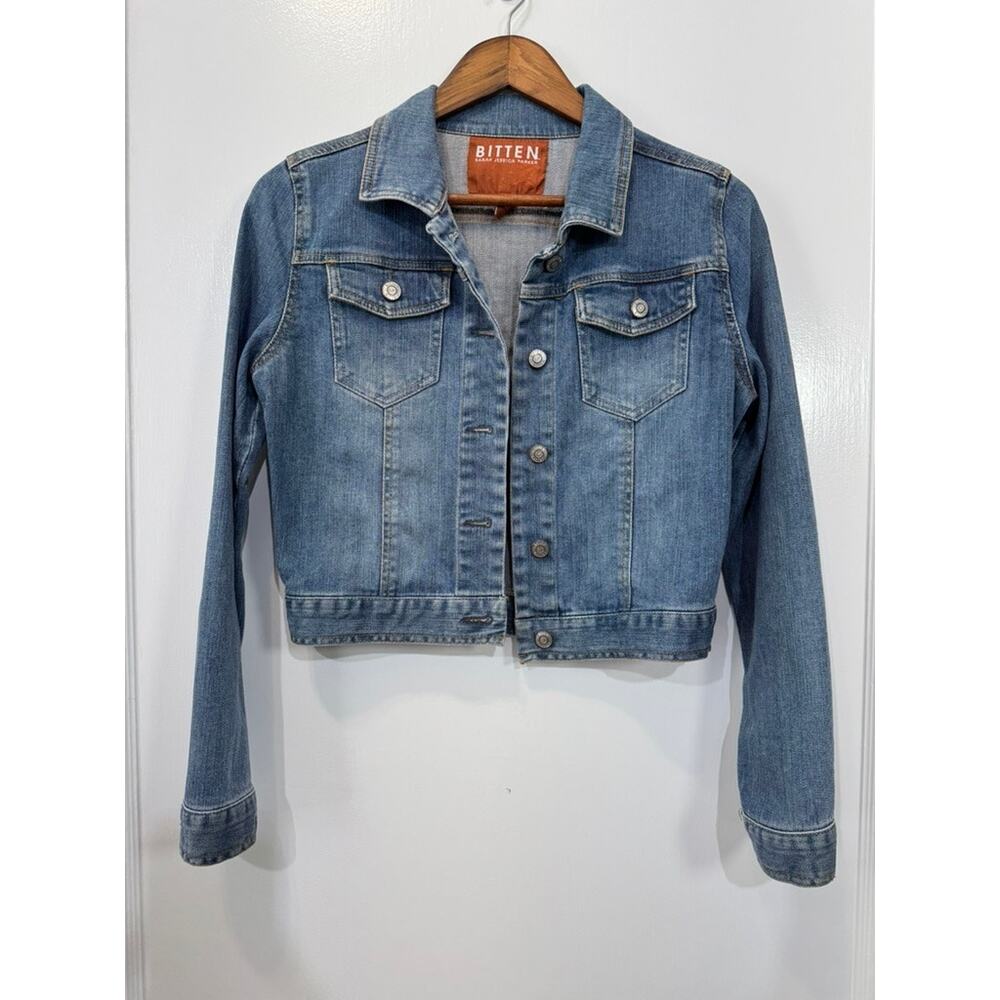 BITTEN Sarah Jessica Parker Denim Trucker Jacket Sz M Y2K SATC Vintage